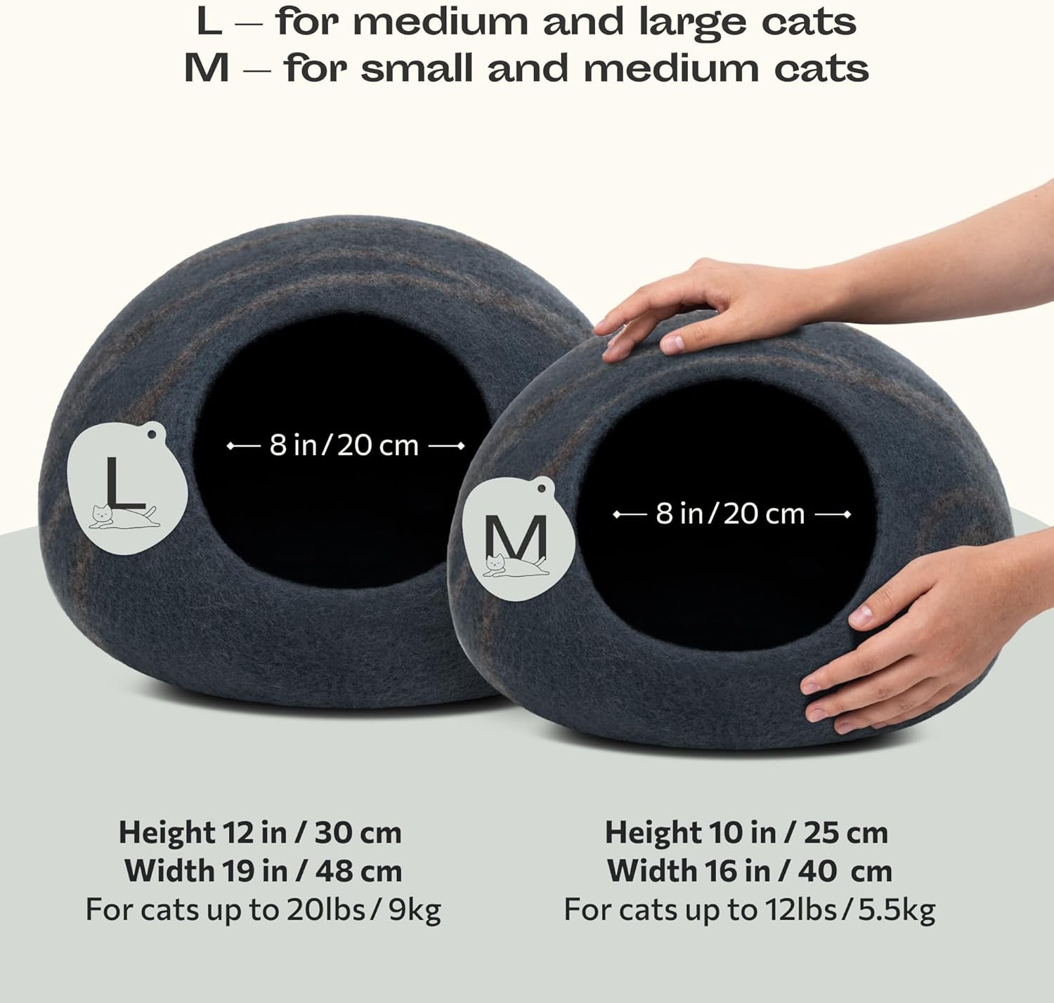 Cat Cave – Premium Felt Cat Bed Enclosure for Indoor Cats, Handmade Merino Wool (Slate Grey, Large)