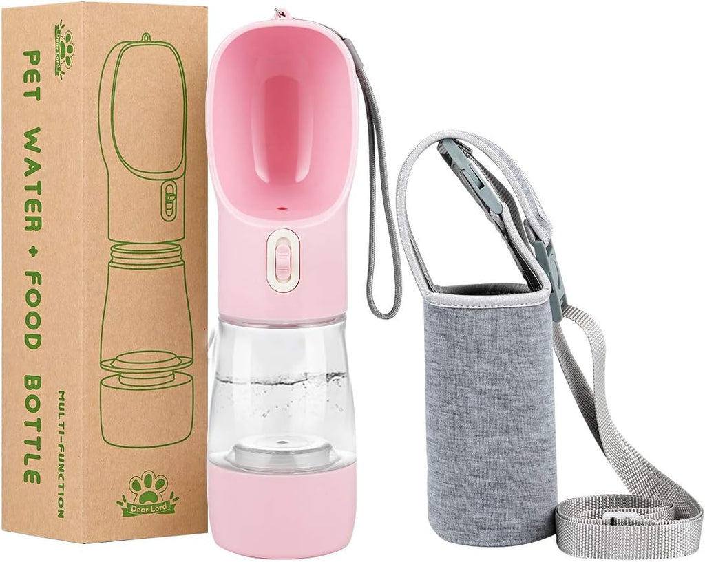 Dog Water Bottles for Walking, Travel Pet Water Bottle with Pouch for Dogs, Portable Dog Water Bottles Dispenser for Hiking Outdoor Activities (Pink with Holder Bag)