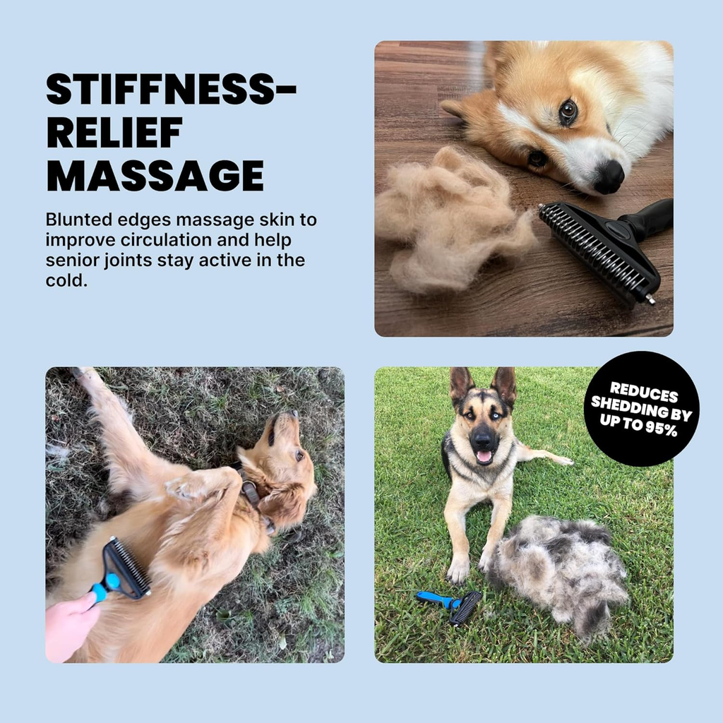 2-in-1 Deshedding Dog Brush (Large, Blue)