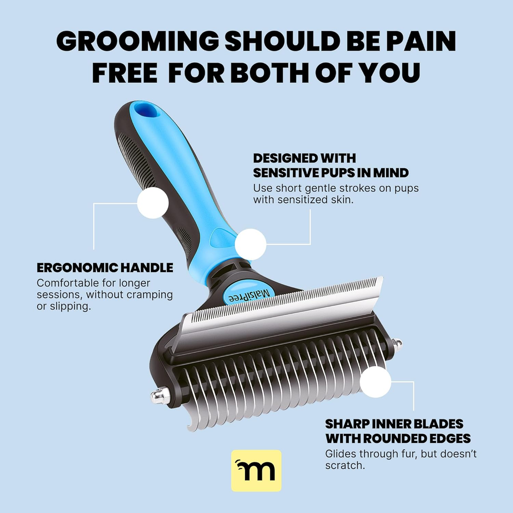 2-in-1 Deshedding Dog Brush (Large, Blue)