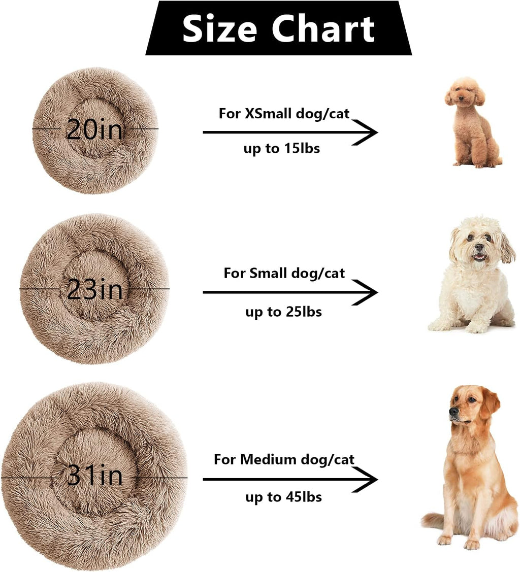 Calming Dog Bed for Medium Dogs, anti Anxiety Donut Dog Bed, round Dog Bed for Puppy, Plush Faux Fur Dog Bed, Fluffy Dog Bed, Soft Fuzzy Pet Bed, Machine Washable, 23X23Inch Khaki