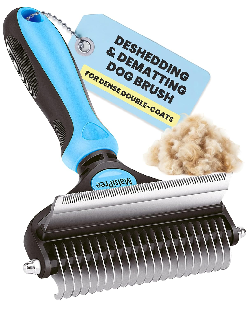 2-in-1 Deshedding Dog Brush (Large, Blue)