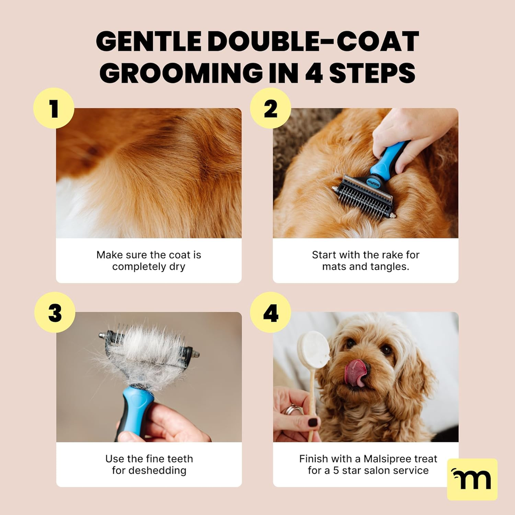 2-in-1 Deshedding Dog Brush (Large, Blue)