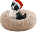 Calming Dog Bed for Medium Dogs, anti Anxiety Donut Dog Bed, round Dog Bed for Puppy, Plush Faux Fur Dog Bed, Fluffy Dog Bed, Soft Fuzzy Pet Bed, Machine Washable, 23X23Inch Khaki